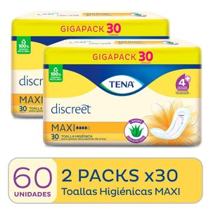 Combo toallas discreet maxi (2 paquetes de 30 unid c/u)