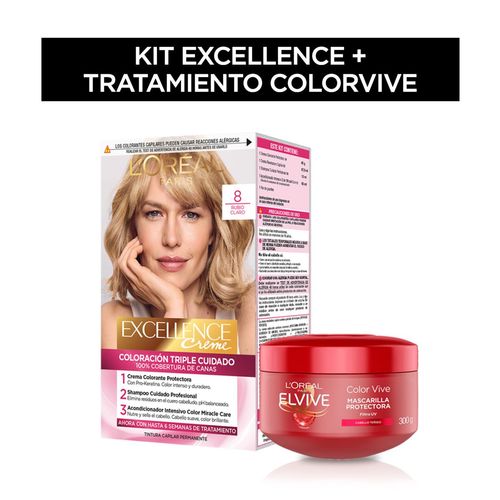 Combo creme tono 8 rubio claro + colorvive crema tratamiento 300 ml