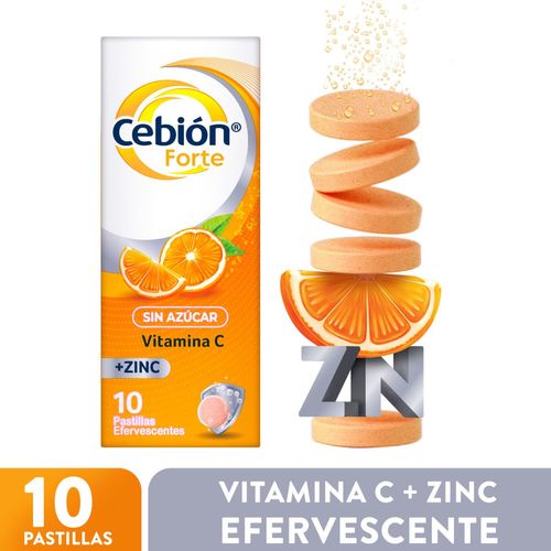 Vitamina c + zinc tabletas efervescentes sabor naranja (10 pastillas)