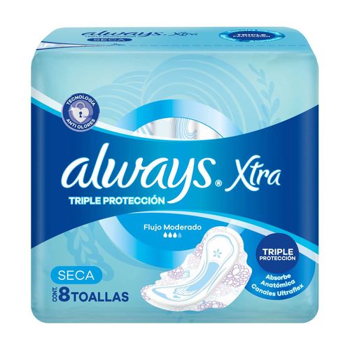 Toallitas femeninas xtra triple protección seca toallitas (8 unidades)