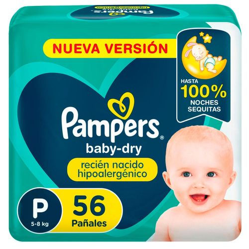 Pañales desechables baby dry hipoalergénico talle p (56 unidades)