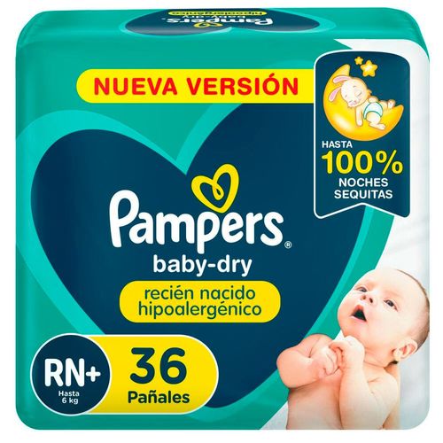 Pañales baby dry hipoalergénicos talle rn+ (36 unidades)