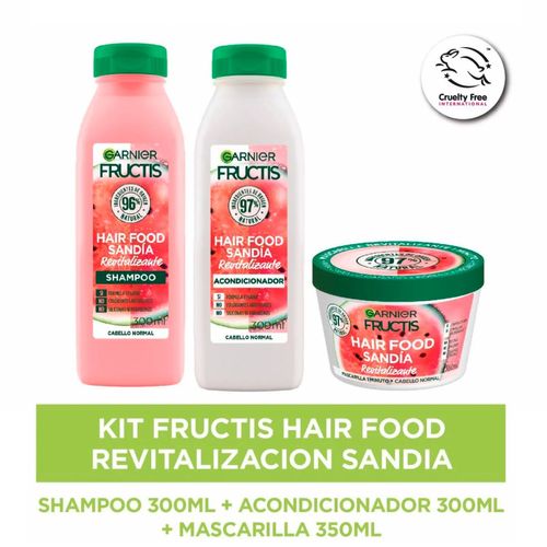 Combo hair food revitalizacion sandía: shampoo, acondicionador y mascarilla