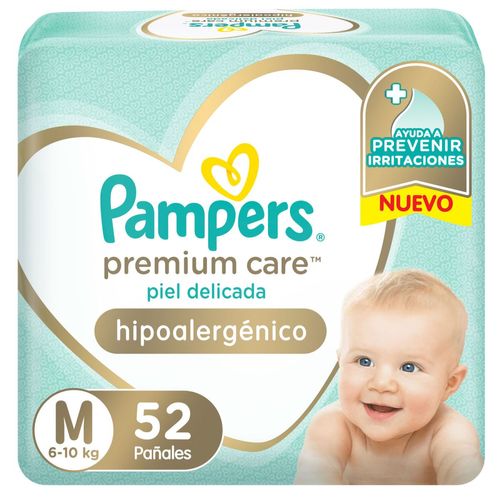 Pañales premium care plus hipoalergénico piel delicada talle M (52 Unidade)