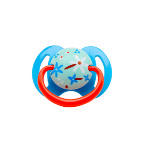 Chupete ortodontico 0-6 meses celeste y rojo