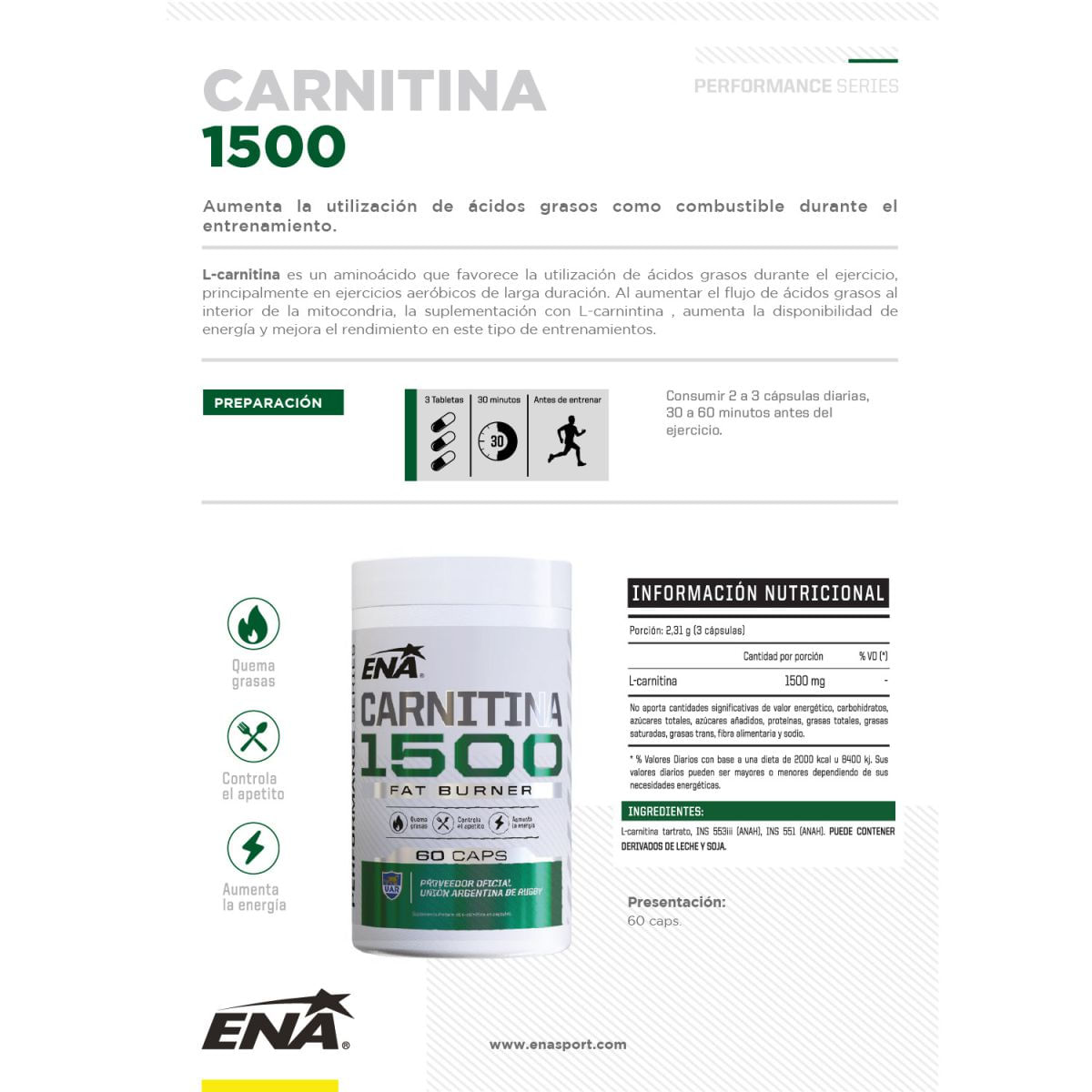 Suplemento deportivo carnitina pro burn x 60 capsulas