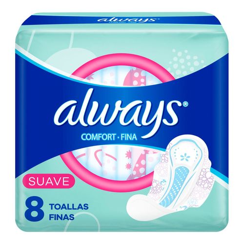 Toalla femenina confort fina suave (8 unidades)
