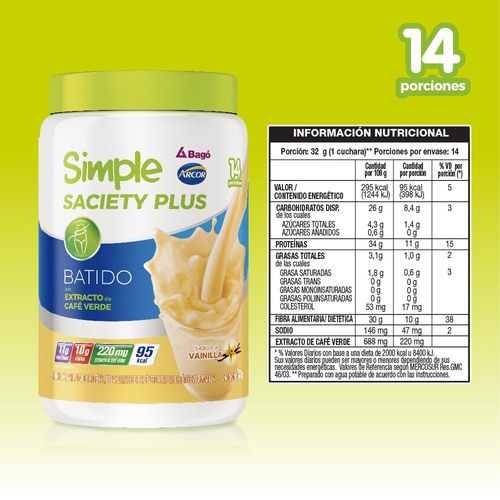 Suplemento dietario saciety plus proteína y fibra sabor vainilla 434 gr