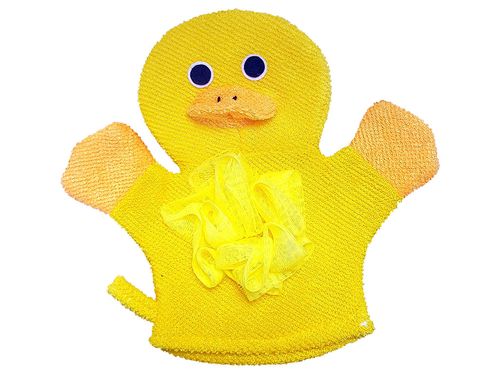 Esponja manopla de baño para bebé amarilla