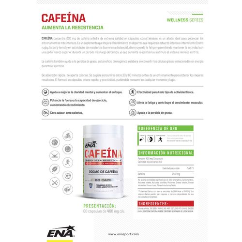 Suplemento deportivo cafeína 200 mg (60 cápsulas)