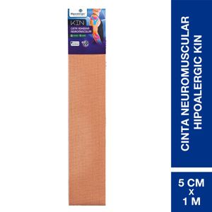Cinta adhesiva para taping neuromuscular kin 5cm x 1m beige (1 unidad)