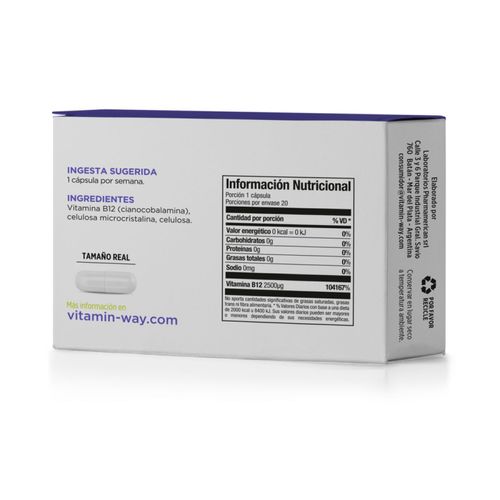 Suplemento dietario vitamina b12 (20 cápsulas)