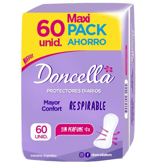 Protectores diarios respirable pocket sin perfume (60 u)