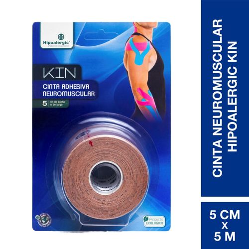 Cinta adhesiva para taping neuromuscular kin 5cm x 5m beige (1 unidad)