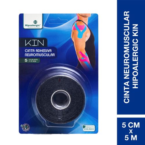 Cinta adhesiva para taping neuromuscular kin 5cm x 5m negra (1 unidad)