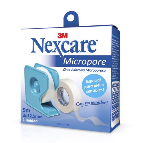 Tela adhesiva 1.25cm x 9m micropore nexcare con racionador estuche