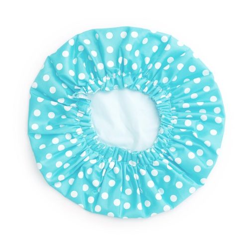 Cofia de baño azul con lunares blancos