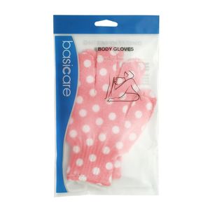 Guantes exfoliantes de baño de nylon rosa (2 un)