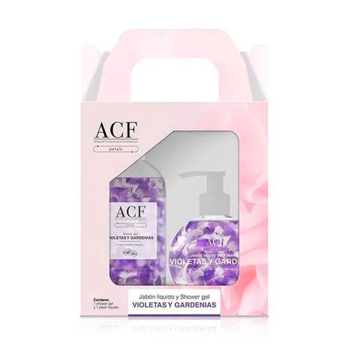 Set petals violetas y gardenias (shower gel + jabon liquido)