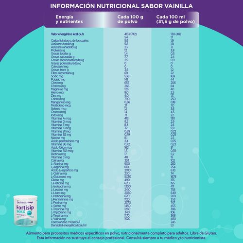 Suplemento nutricional max sabor vainilla 350 gr