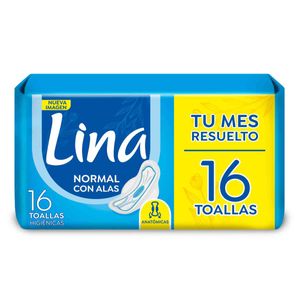 Toalla femenina lina anatomica con alas (16 unidades)