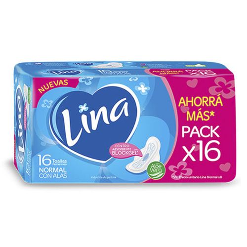 Toalla femenina lina anatomica con alas (16 unidades)