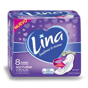 Toalla femeninas lina nocturna con alas (8 unidades)