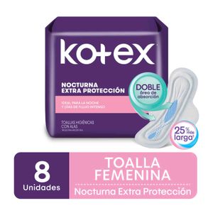 Toalla femenina  extra protección nocturna con alas (8 unidades)