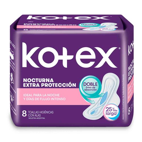 Toalla femenina  extra protección nocturna con alas (8 unidades)