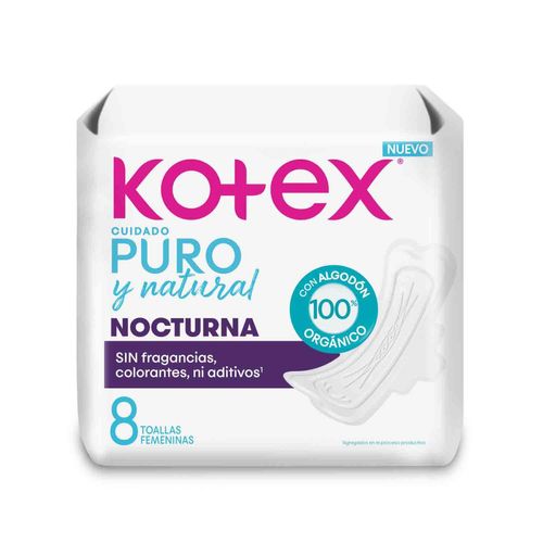 Toalla femenina nocturna puro y natural (8 unidades)