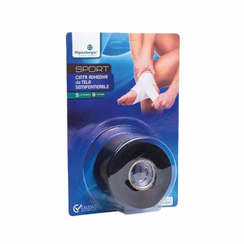 Cinta adhesiva de tela semipermeable sport 5cm x 9m negra (1 unidad)