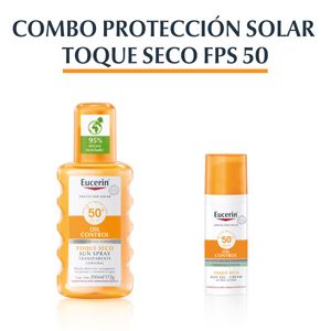 Combo sensitive protector solar en spray transparente fps 50+ 200 ml + protector solar oil control sun gel toque seco fps 50+ 50 ml