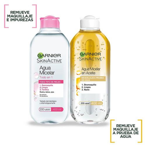 Combo doble limpieza facial: agua micelar bifásica y agua micelar todo en 1