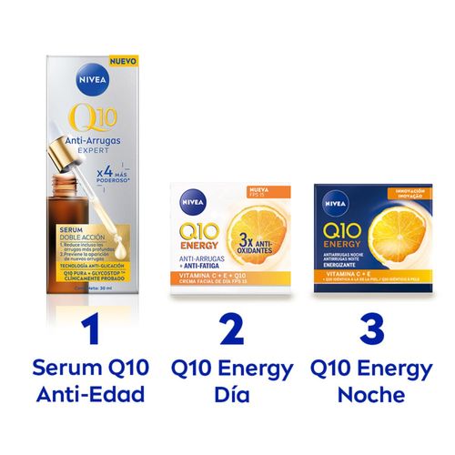 Combo q10 sérum facial doble acción antiarrugas expert 30 ml + crema facial fps 15 + crema facial de noche 50 ml
