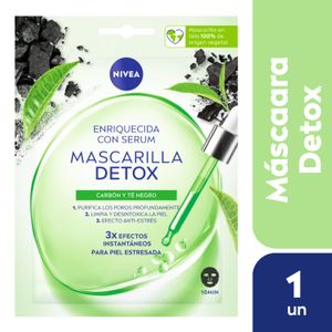 Mascarilla de tela detox con serum. con carbón y té negro (1 unidad)
