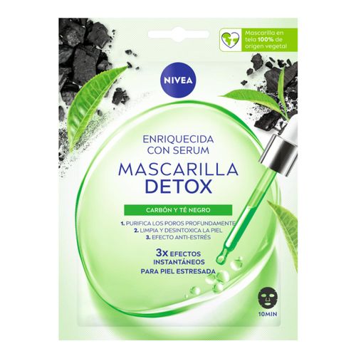 Mascarilla de tela detox con serum. con carbón y té negro (1 unidad)