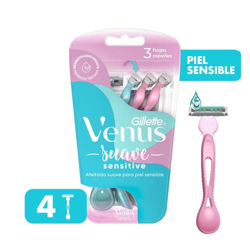 Máquina de afeitar con skin elixir venus suave sensitive (4 unidades)