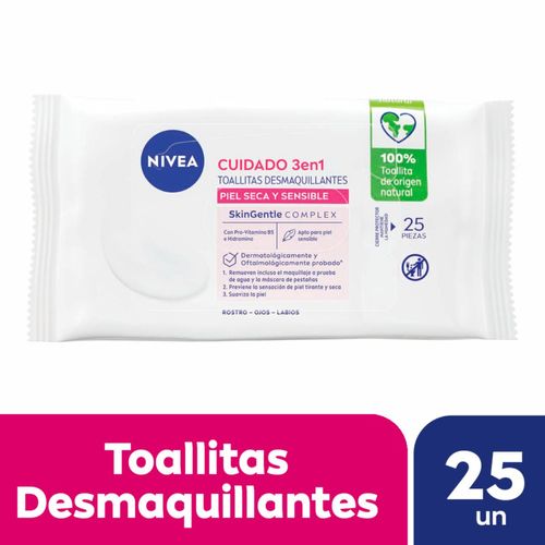 Toallitas limpiadoras 3 en 1 para piel sensible (25 unidades)