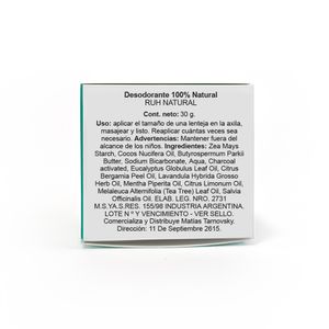 Desodorante natural sin aluminio con carbón activado 30gr