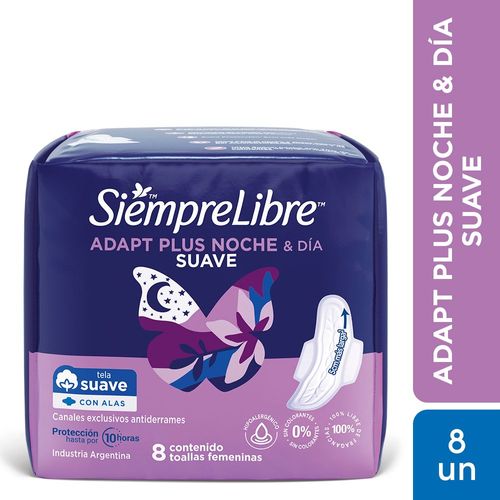 Toallas femeninas Adapt Plus Noche & Día suave con alas (8 unidades)