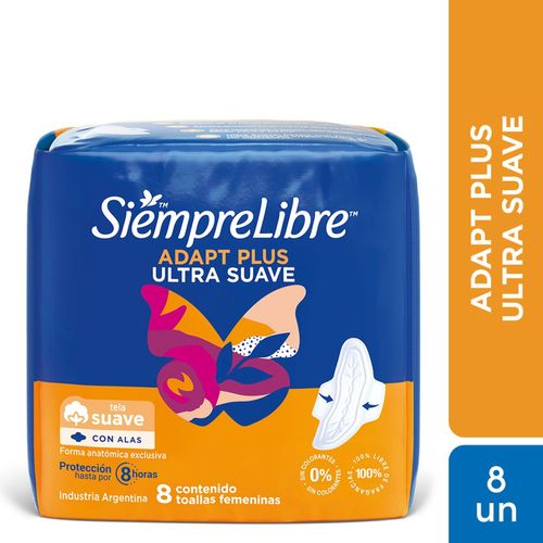 Toallas femeninas Adapt Plus suave con alas (8 unidades)
