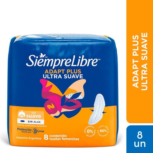 Toallas femeninas Adapt Plus suave sin alas (8 unidades)