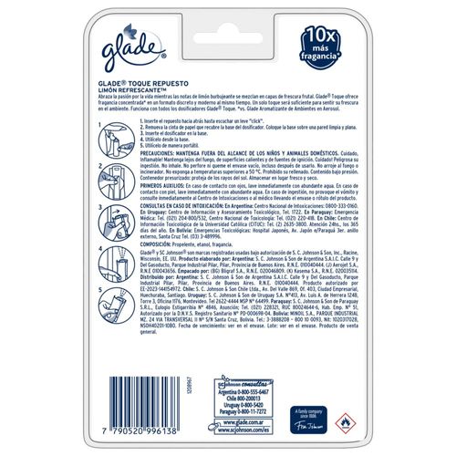 Aromatizante de Ambientes Toque Limón Refrescante Aparato y Repuesto 9gr