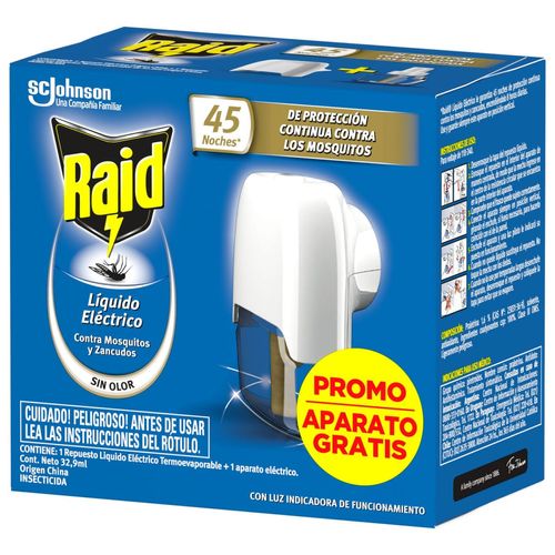 Insecticida Mosquitos Líquido Eléctrico Aparato + Repuesto 45 Noches 32.9ml
