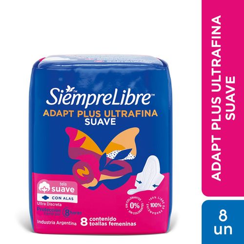 Toallas femeninas Adapt Plus Ultrafina suave con alas (8 unidades)