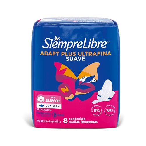 Toallas femeninas Adapt Plus Ultrafina suave con alas (8 unidades)