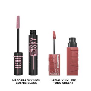 Combo de Maquillaje: mascara de pestañas sky high cosmic black + labial vinyl ink cheeky