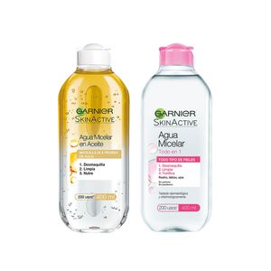 Combo doble limpieza facial: agua micelar bifásica y agua micelar todo en 1