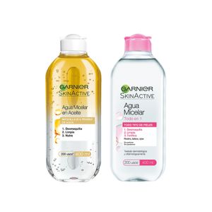 Combo doble limpieza facial: agua micelar bifásica y agua micelar todo en 1