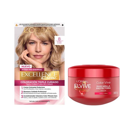Combo creme tono 8 rubio claro + colorvive crema tratamiento 300 ml
